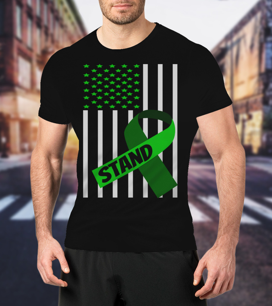 USA Flag Green Ribbon Stand Kidney Disease Awareness T-Shirt