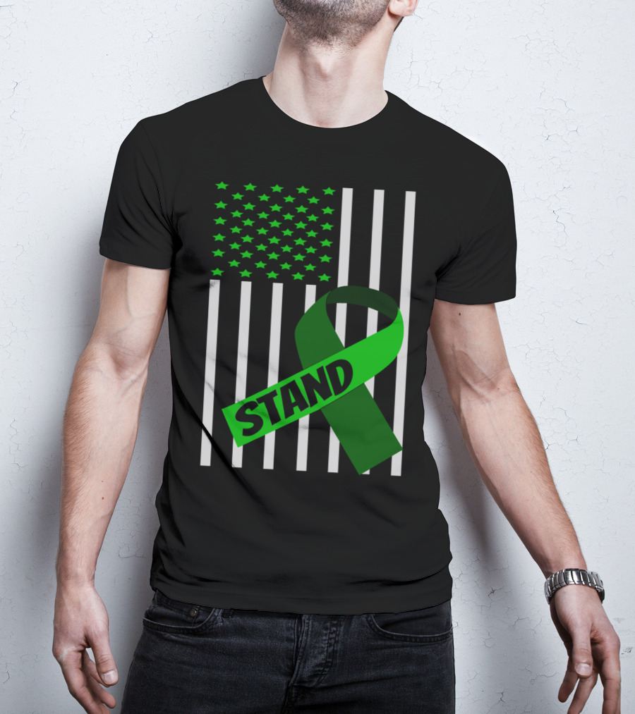 USA Flag Green Ribbon Stand Kidney Disease Awareness T-Shirt