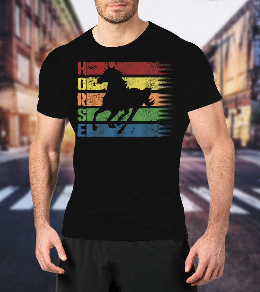 Funny Horse Silhouette With Retro Stripes T-Shirt