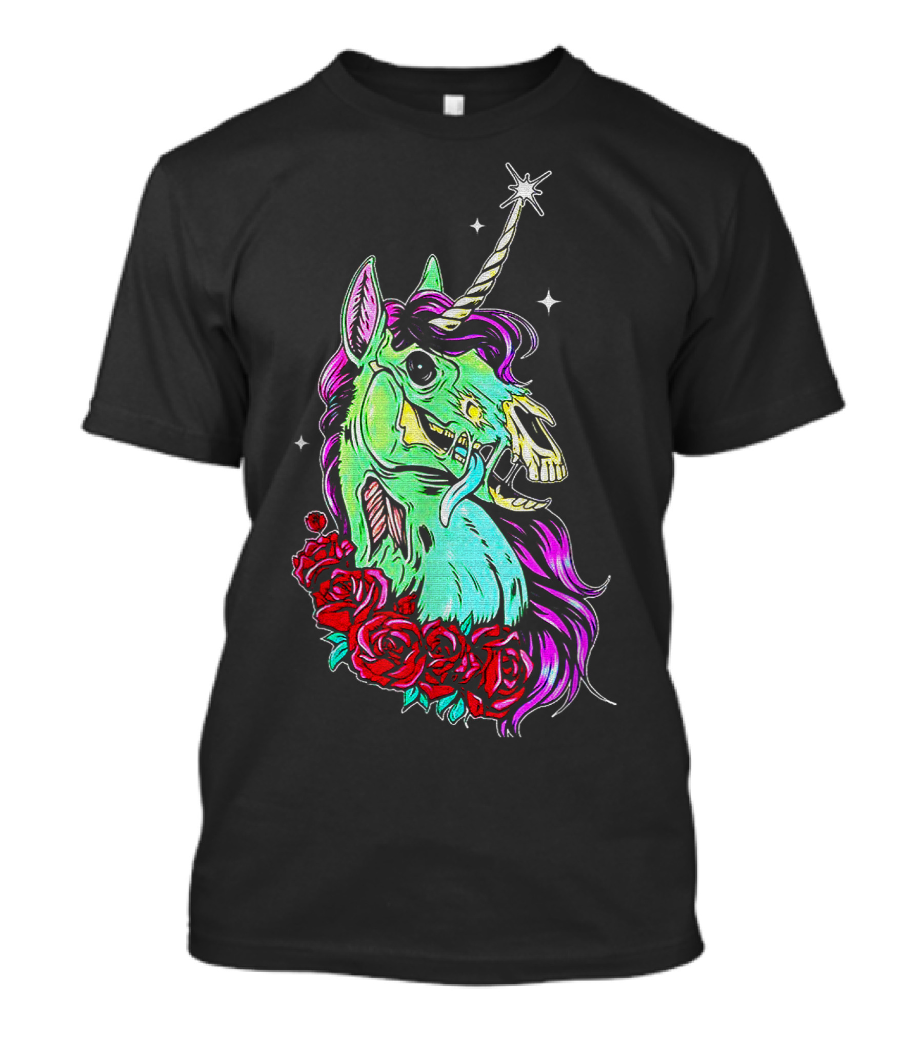 Funny Rose Floral Unicorn Horse Zombie Vibes T-Shirt