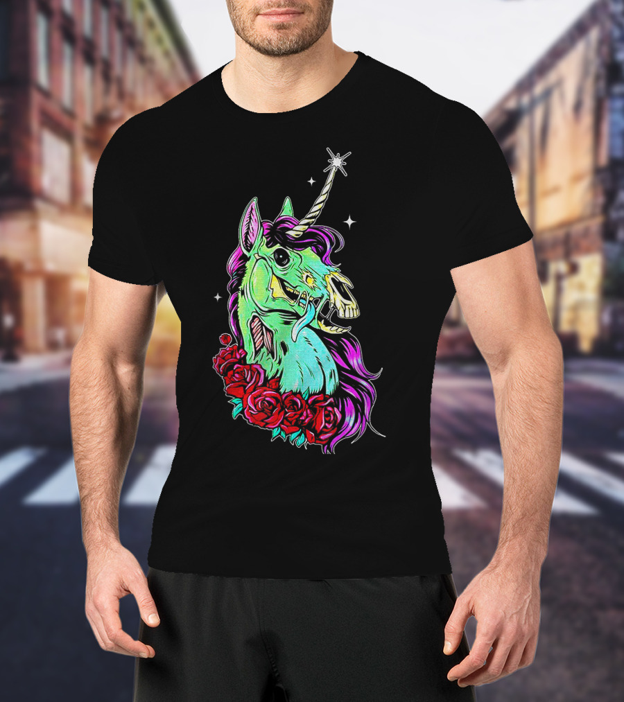 Funny Rose Floral Unicorn Horse Zombie Vibes T-Shirt