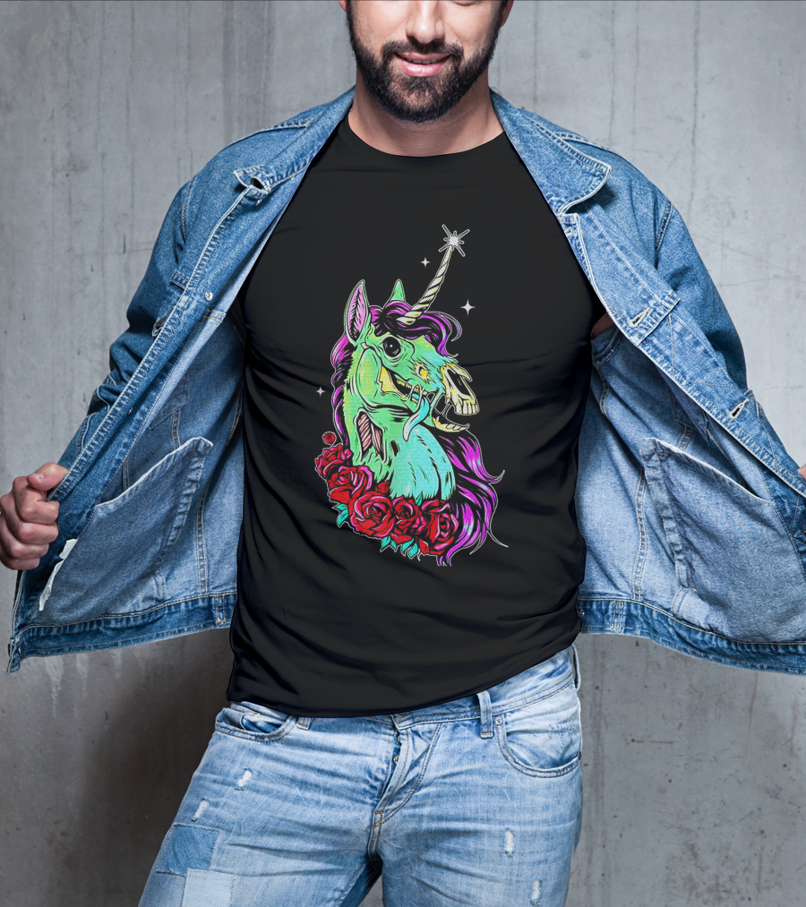 Funny Rose Floral Unicorn Horse Zombie Vibes T-Shirt