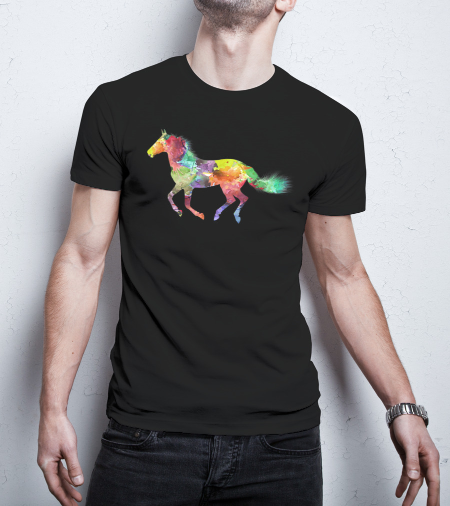 Galloping Colorful Horse Painting Horseback Riding T-Shirt