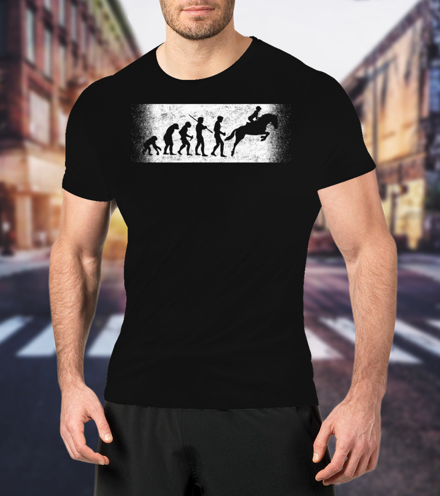 Funny Horse Riding Evolution Ofman Silhouette Progression T-Shirt