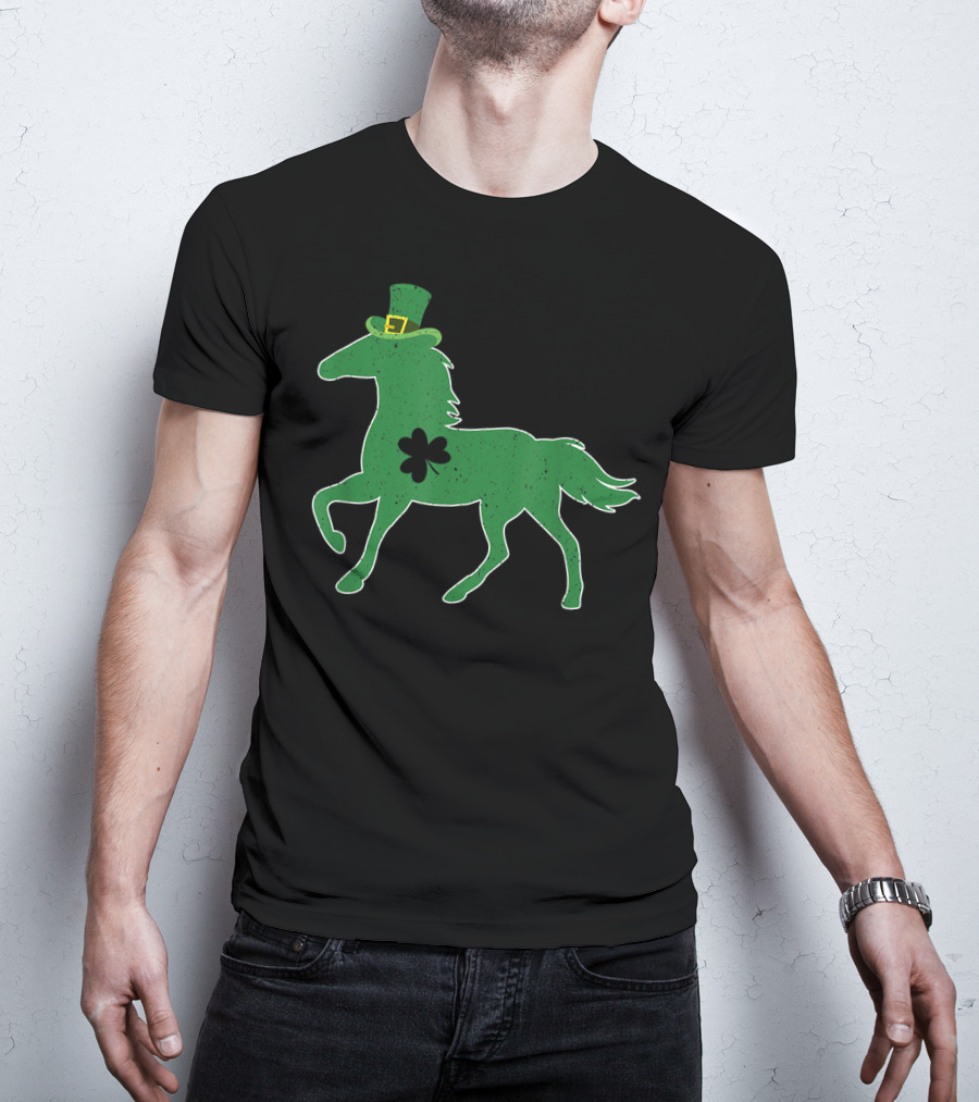 Funny Green Horse With Shamrock St Patrick's Day T-Shirt