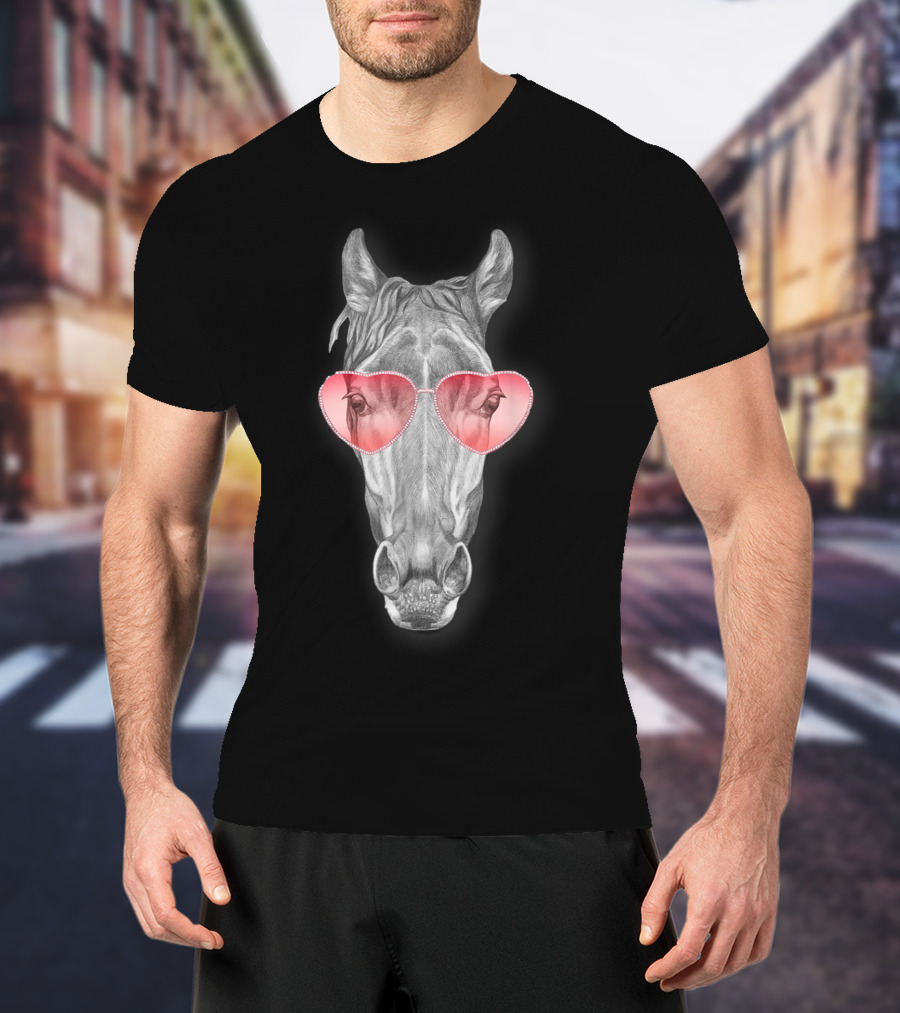Funny Horse With Heart-Shaped Glasses T-Shirt