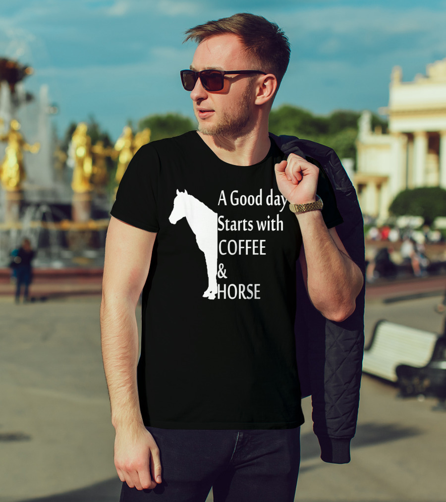 A Good Day Starts With Coffee And Horse Funny Orange Horse Lover T-Shirt