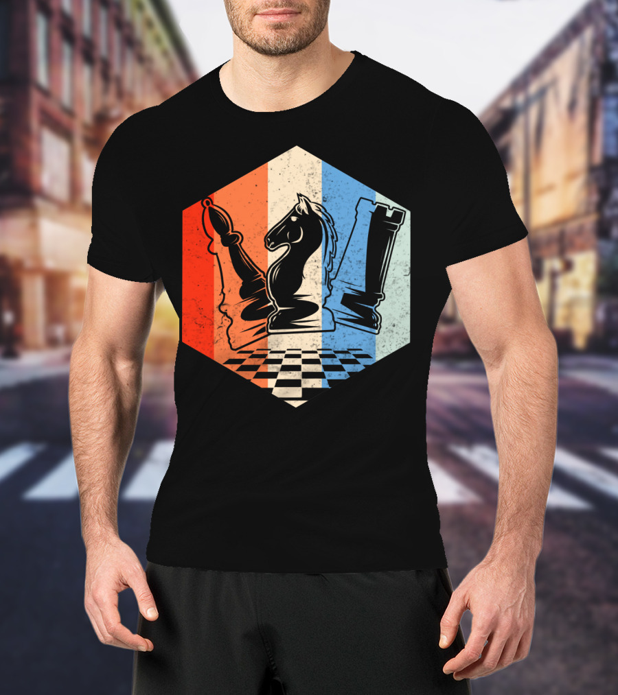 Funny Bishop Horse Rook Chess QD Retro Chessboard T-Shirt