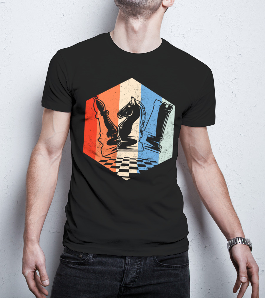 Funny Bishop Horse Rook Chess QD Retro Chessboard T-Shirt
