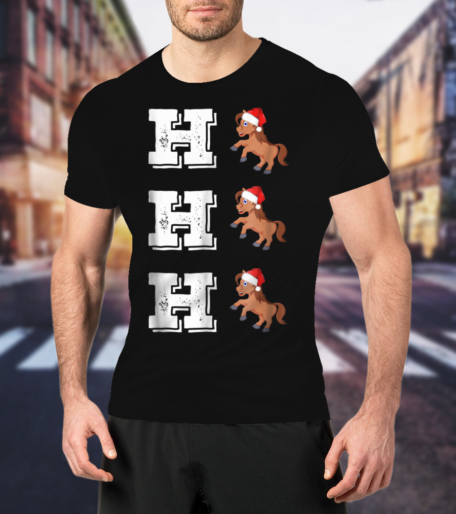 Ho Ho Ho Funny Xmas Horse Lover Santa Hat T-Shirt