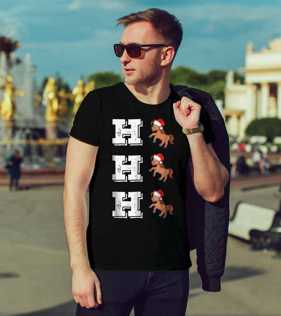 Ho Ho Ho Funny Xmas Horse Lover Santa Hat T-Shirt