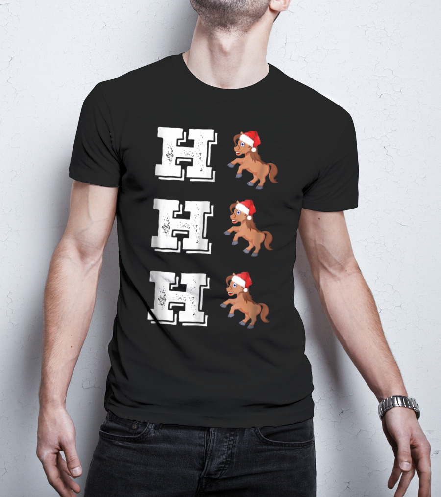 Ho Ho Ho Funny Xmas Horse Lover Santa Hat T-Shirt