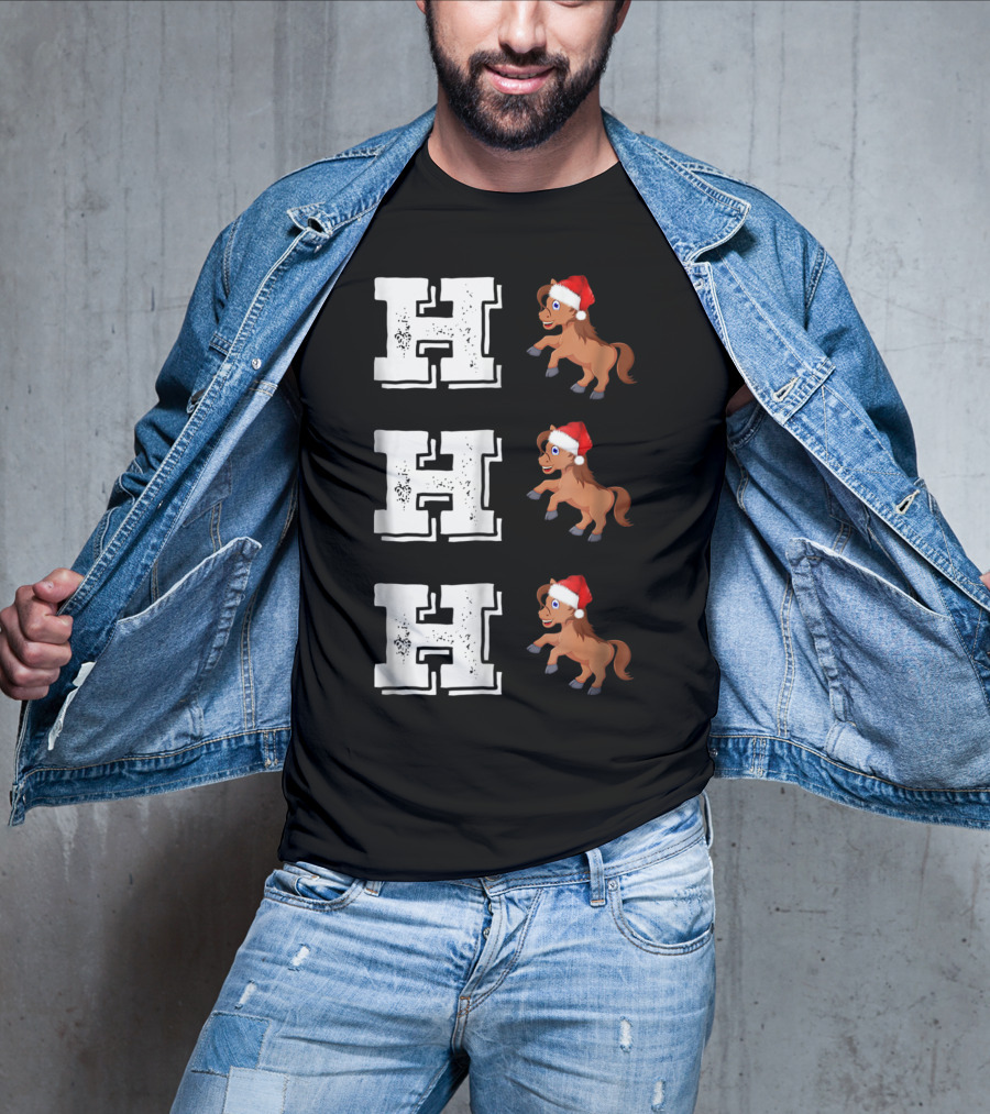 Ho Ho Ho Funny Xmas Horse Lover Santa Hat T-Shirt