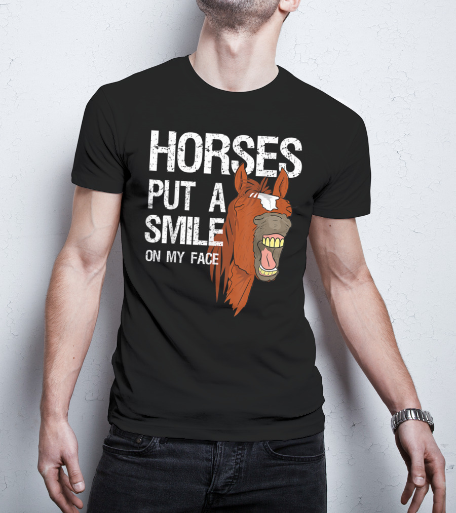 Horses Put A Smile On My Face Girls Horse Lover Rider Equestrian T-Shirt