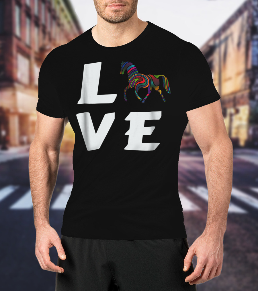 LOVE Girls Love Horses Colorful Horse T-Shirt