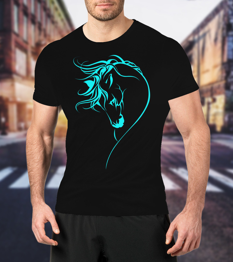 Glowing Horse Beautiful Horses Blue Neon T-Shirt