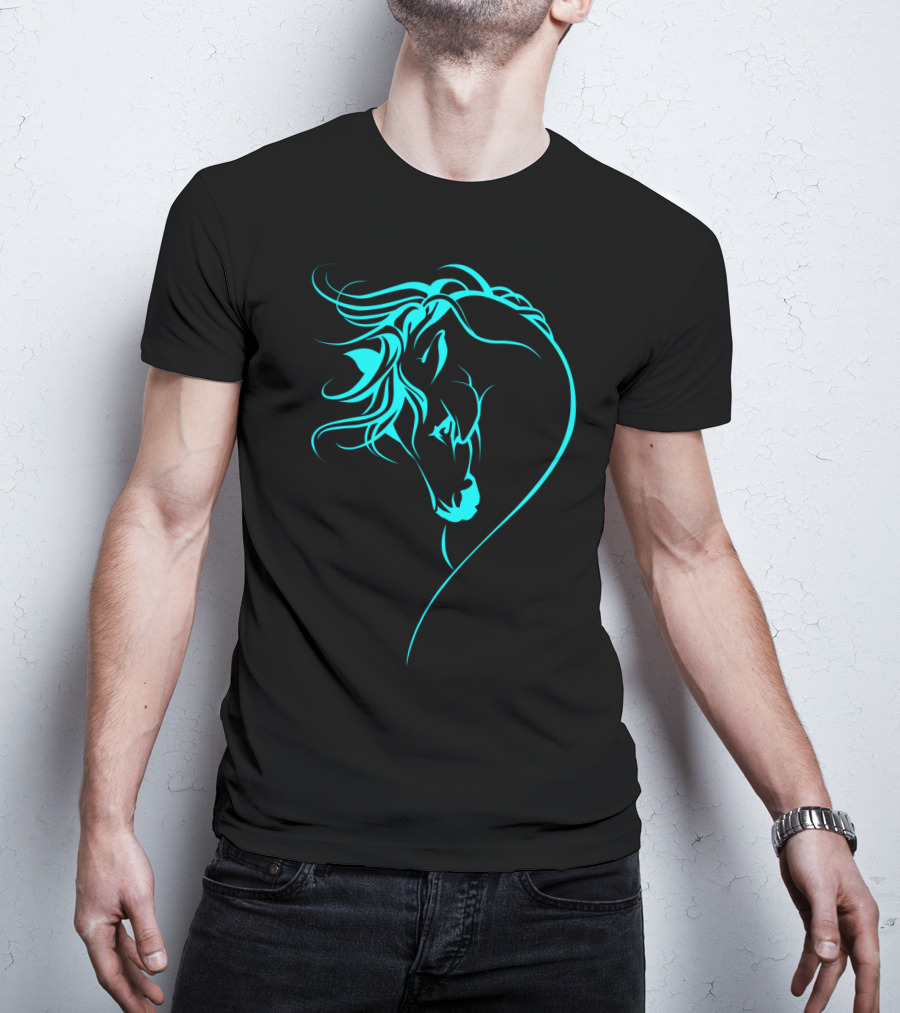 Glowing Horse Beautiful Horses Blue Neon T-Shirt