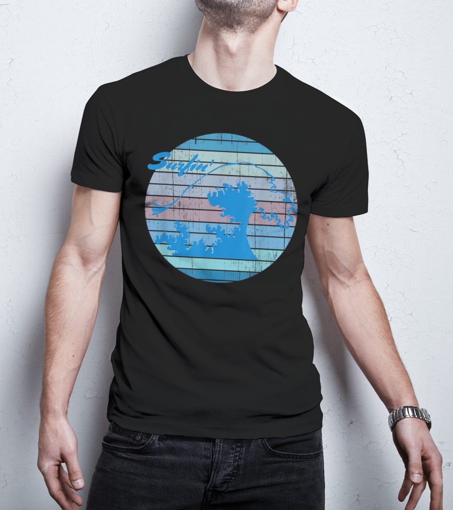 Surfin' Classic Surfing Waves Ocean Stripes T-Shirt