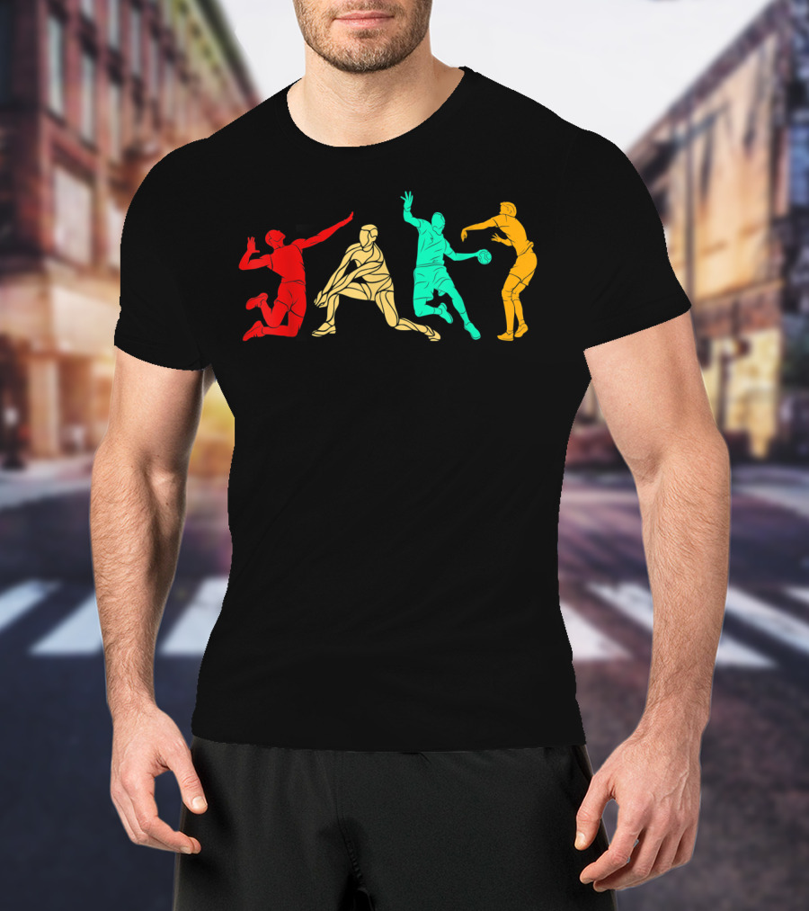 Colorful Vintage Volleyball Players In Action T-Shirt