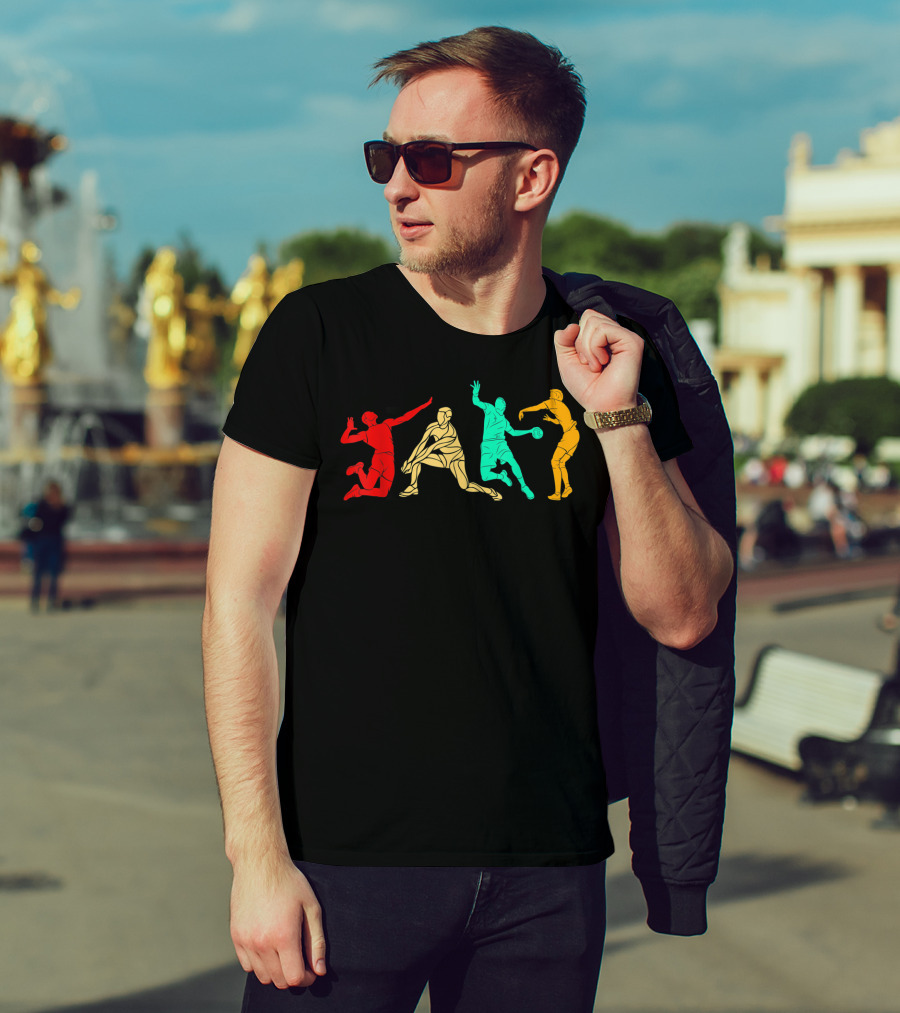 Colorful Vintage Volleyball Players In Action T-Shirt