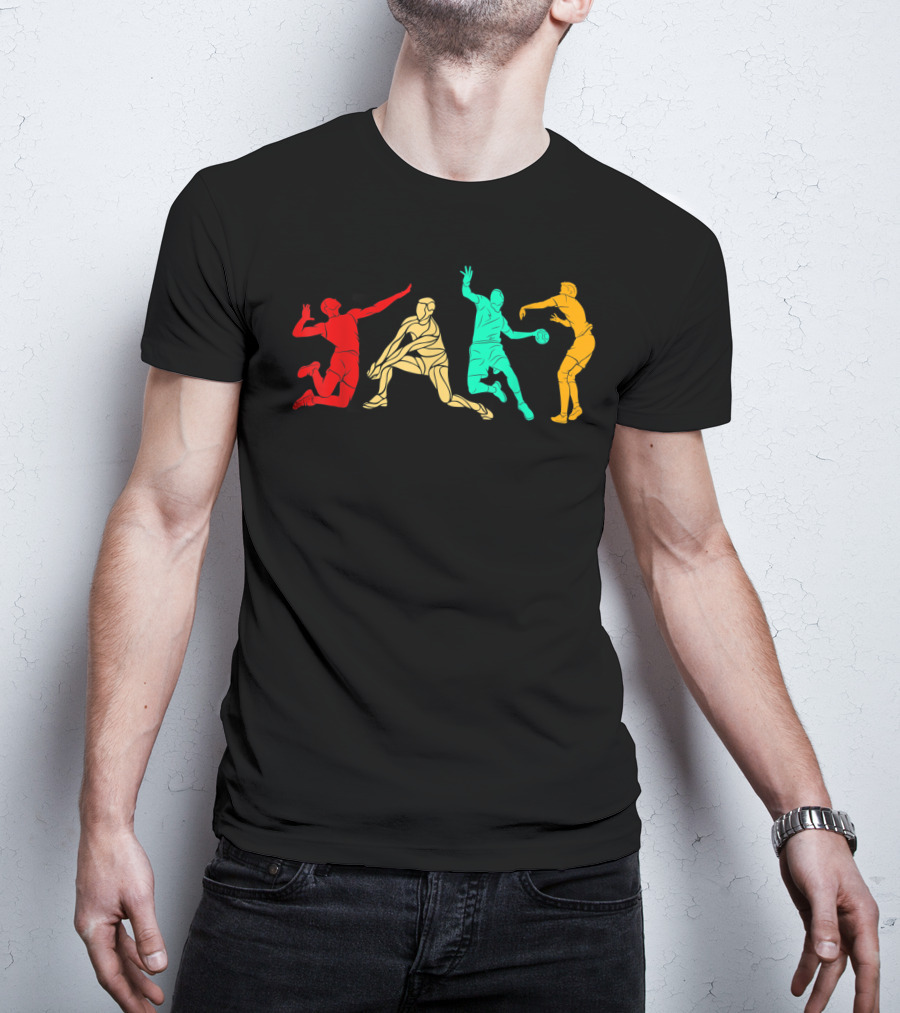Colorful Vintage Volleyball Players In Action T-Shirt