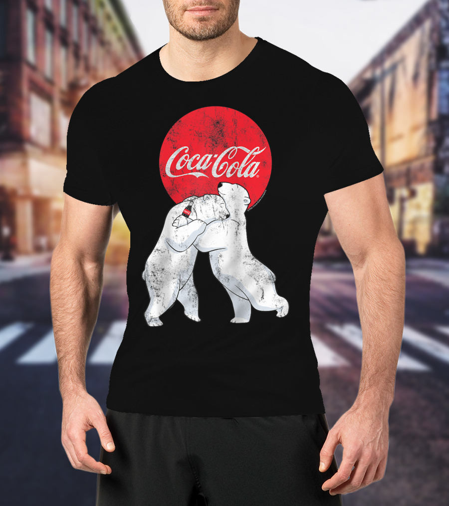 Coca-Cola Christmas Polar Bears Hugging With Red Circle Classic BL T-Shirt