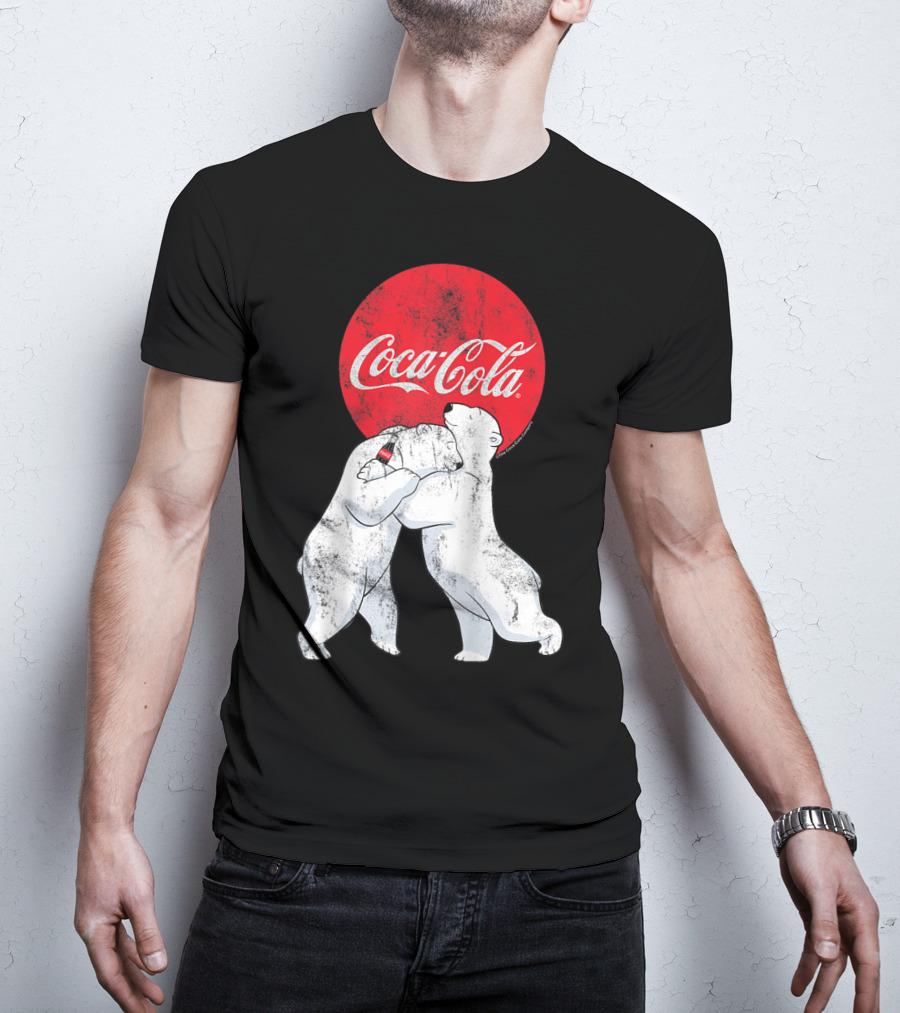 Coca-Cola Christmas Polar Bears Hugging With Red Circle Classic BL T-Shirt