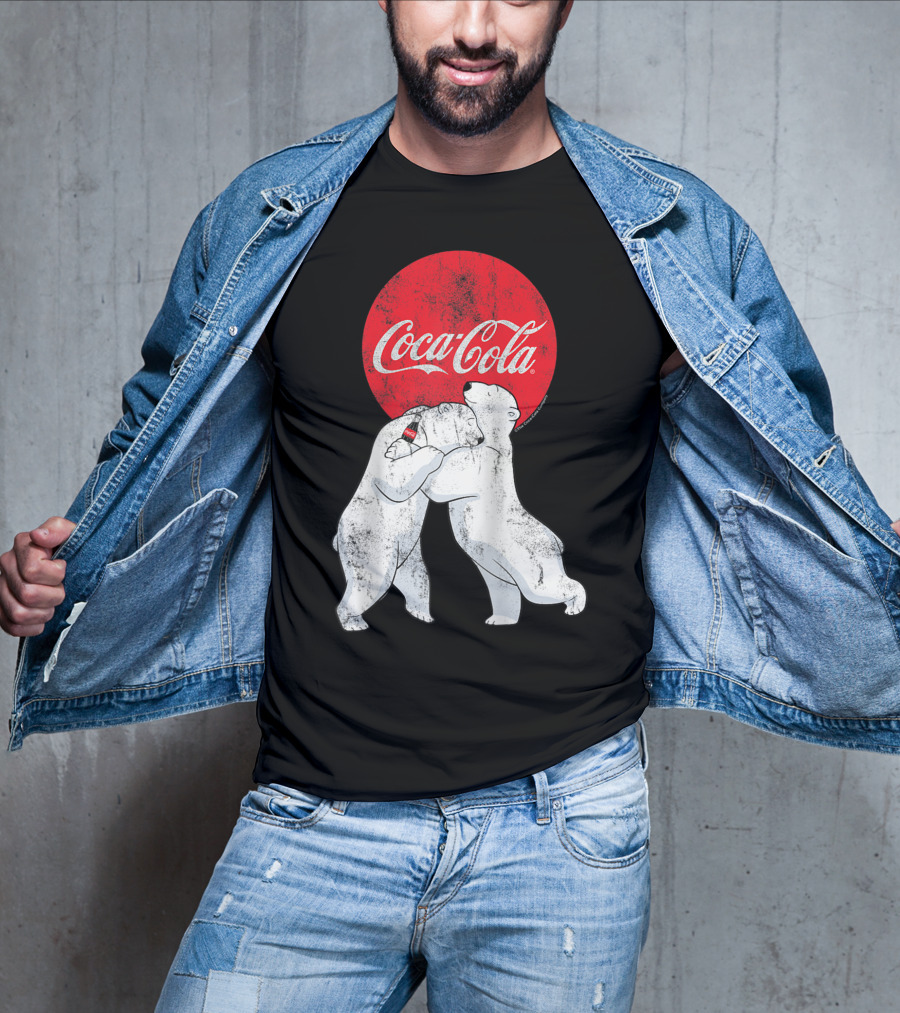Coca-Cola Christmas Polar Bears Hugging With Red Circle Classic BL T-Shirt