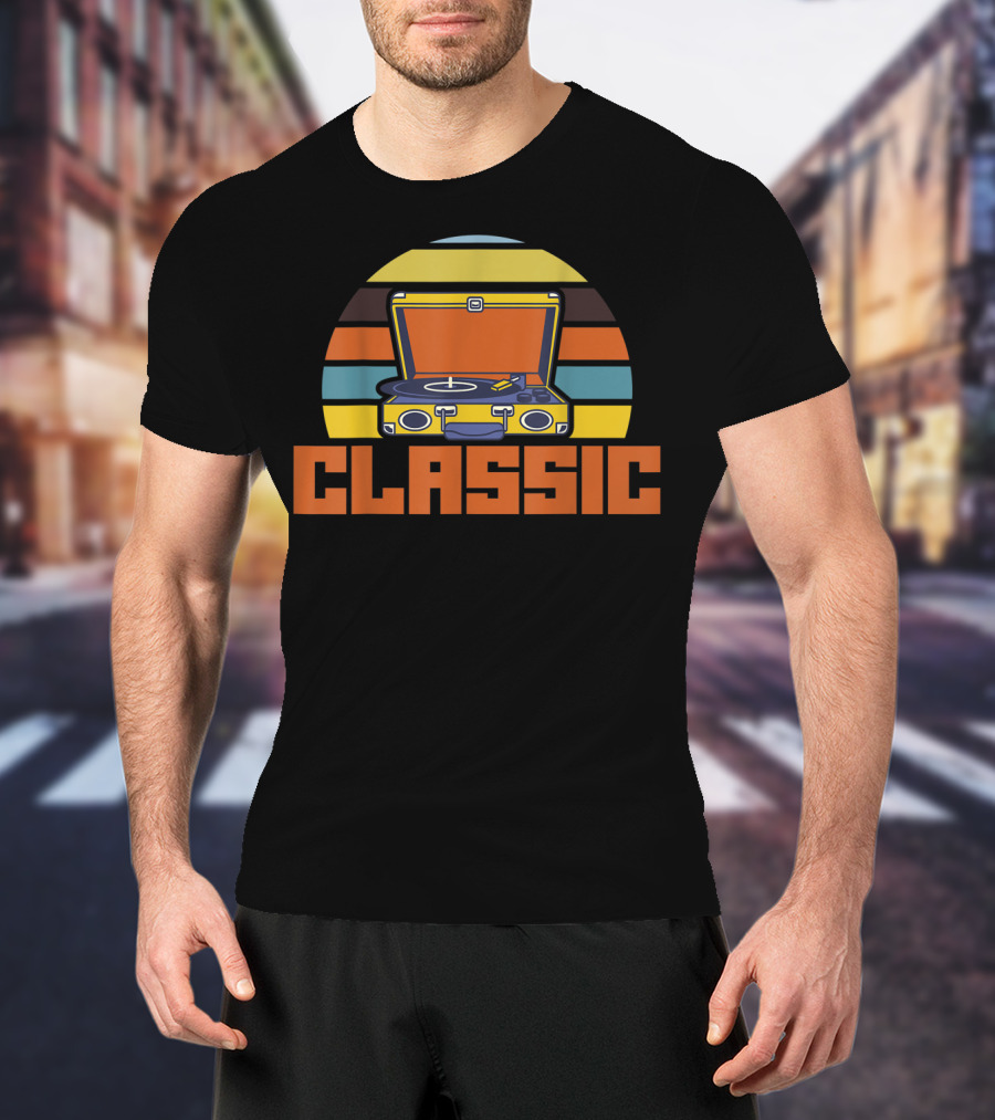 Classic Cool Turntable Vinyl Music Lifestyle Retro Strip T-Shirt
