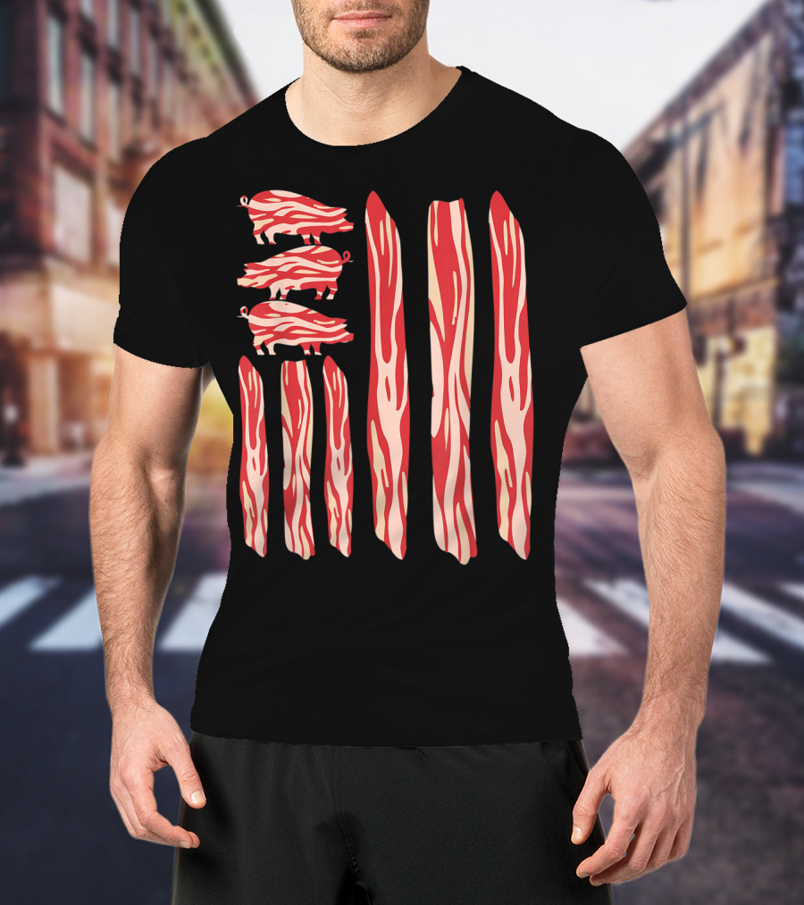 Funny Vintage Bacon Flag With Pig T-Shirt