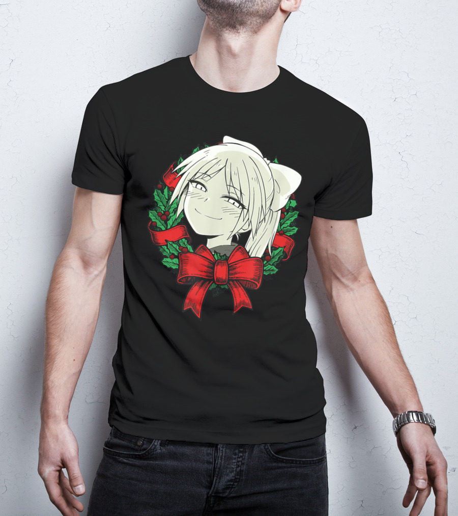 Manga Merry Christmas Wreath Funny Classic Happy College T-Shirt