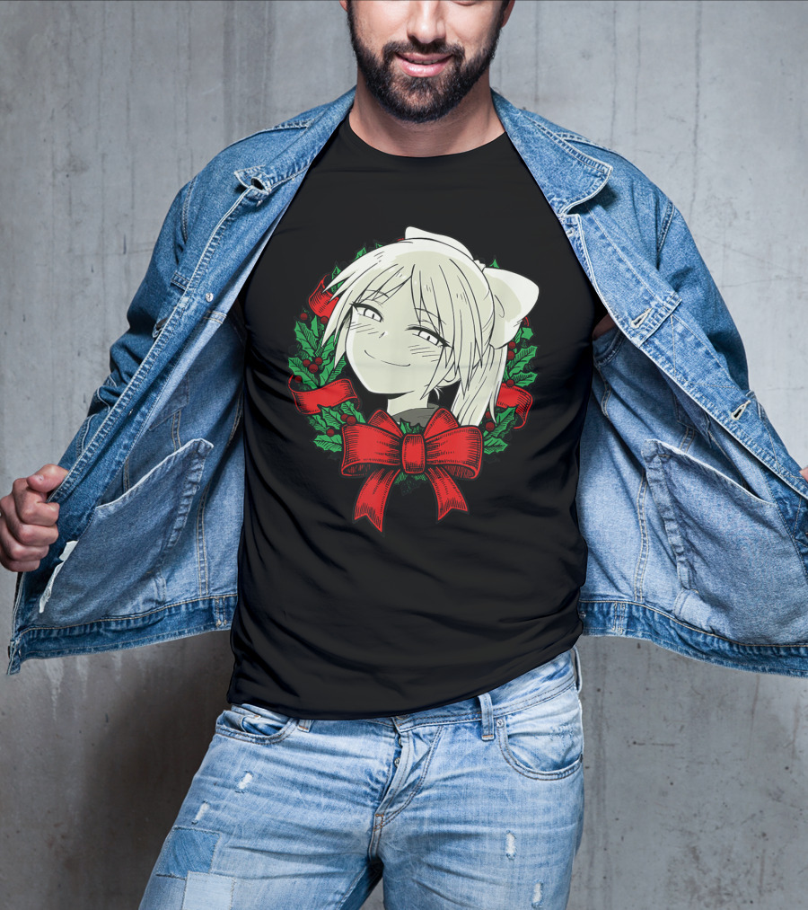 Manga Merry Christmas Wreath Funny Classic Happy College T-Shirt