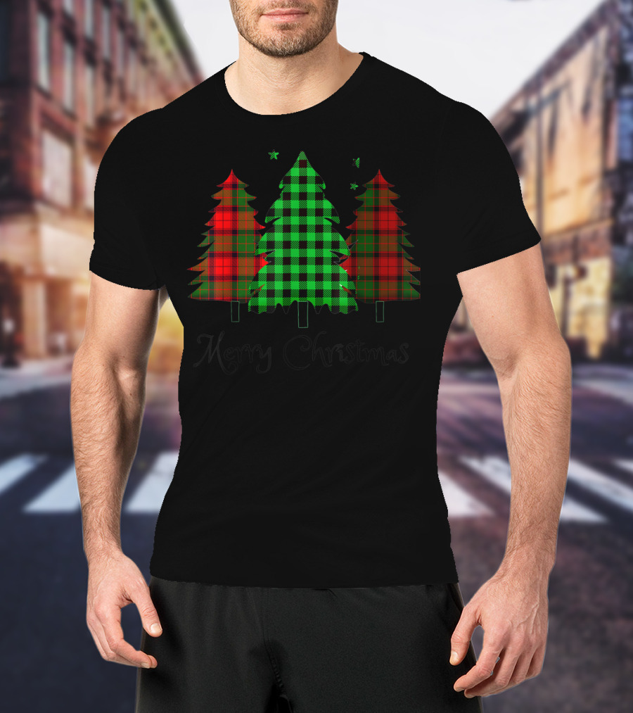 Merry Christmas Plaid Trees T-Shirt