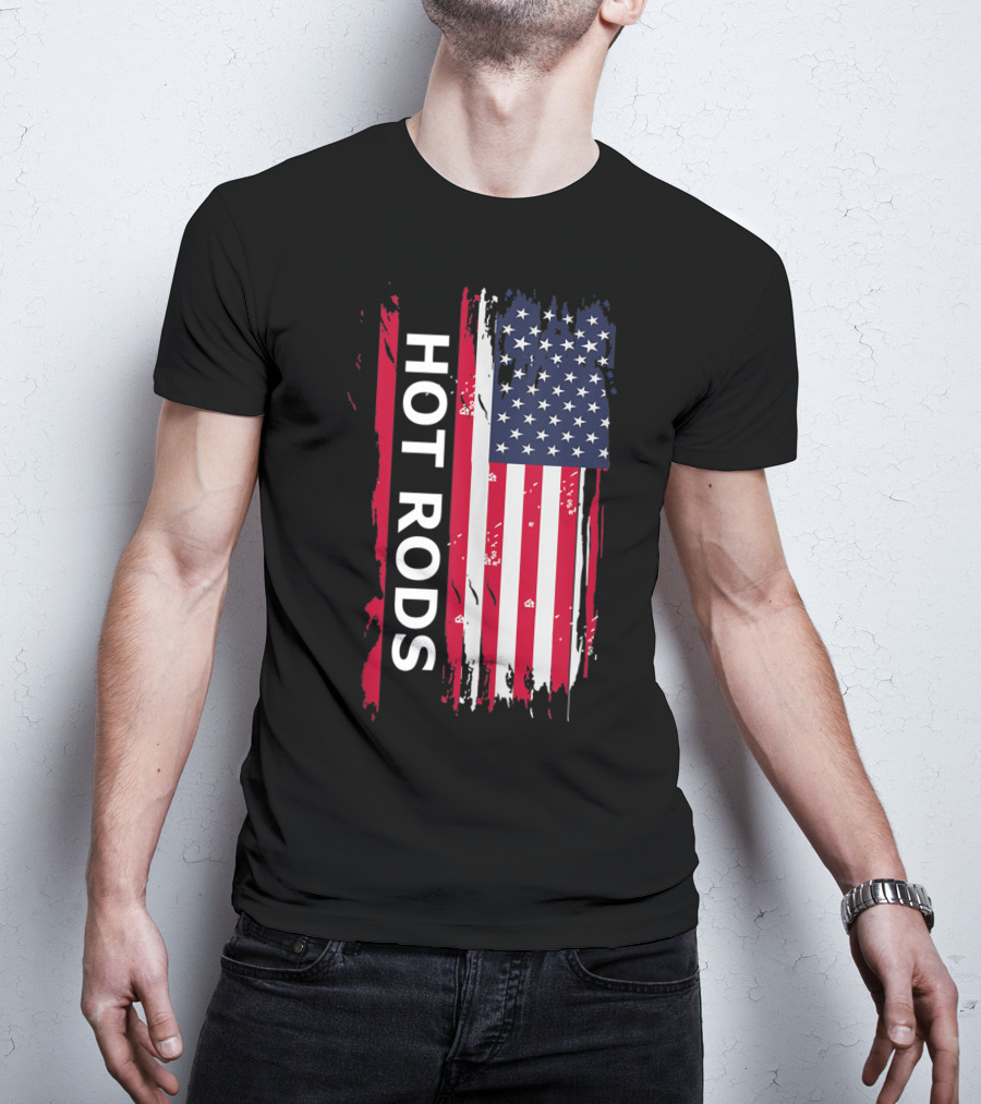 HOT RODS American Flag Classic Muscle Cars T-Shirt
