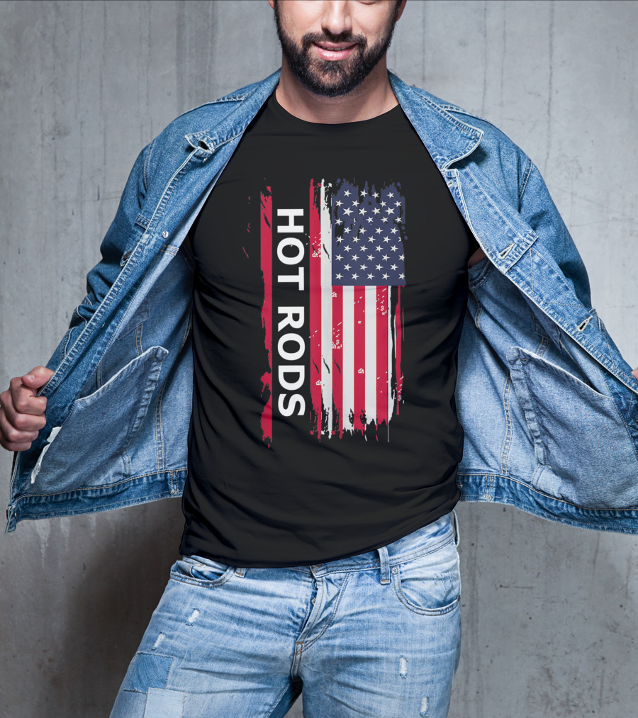HOT RODS American Flag Classic Muscle Cars T-Shirt