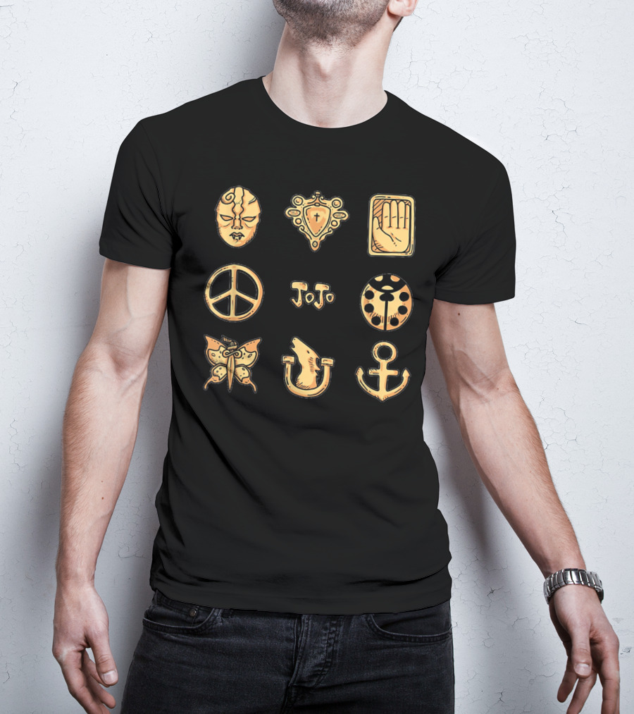 JoJo's Bizarre Adventure Symbols JoJo Peace Mask Anchor Butterfly Hand T-Shirt