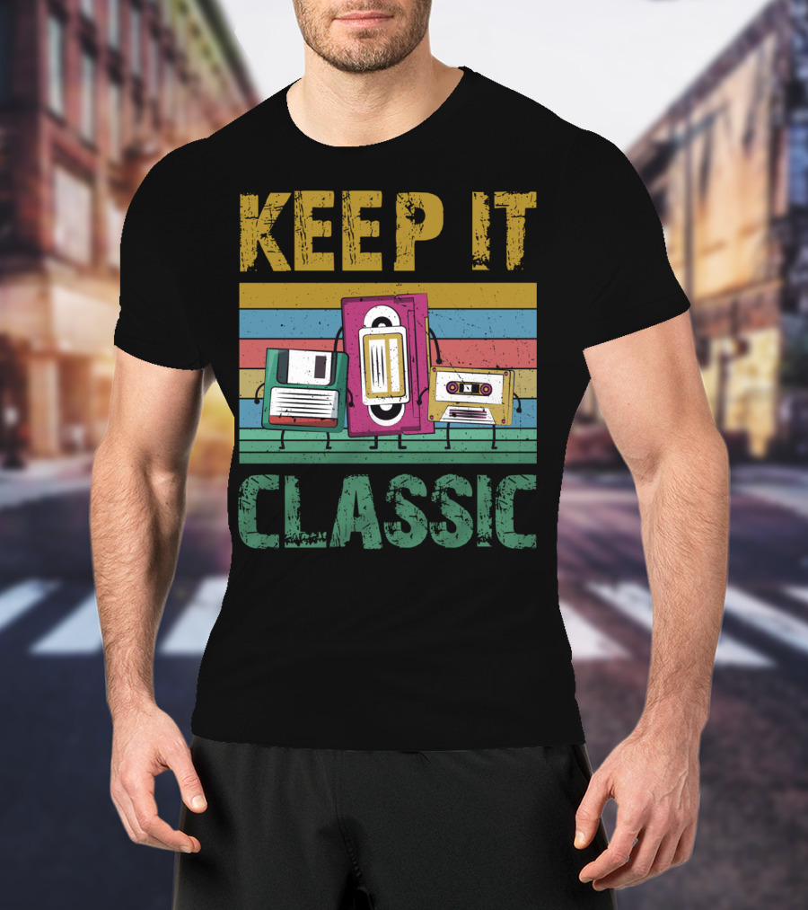 Keep It Classic 90s Throwback Old Technology Cassette VHS Diskette Fun Retro Vibes T-Shirt