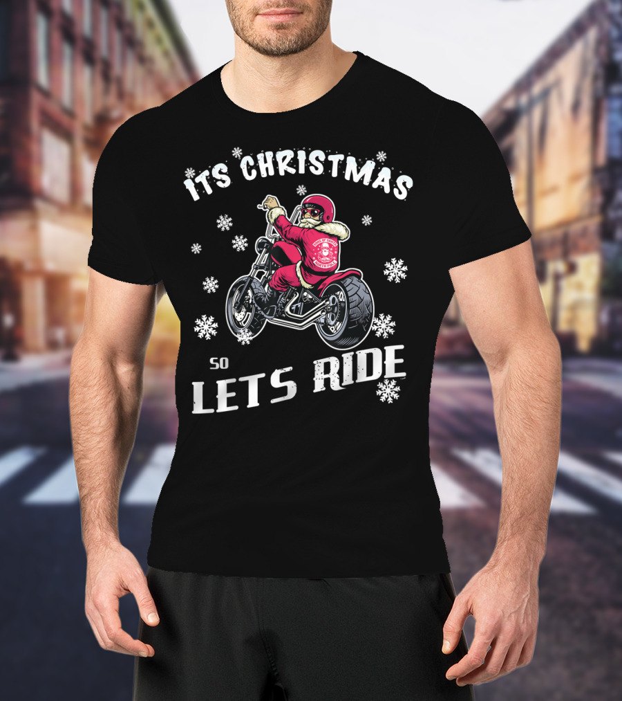 Christmas Motorcycle Let's Ride Classic Biker Snowflakes T-Shirt