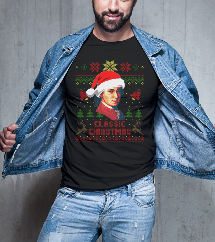 Classic Christmas Mozart Santa Hat T-Shirt