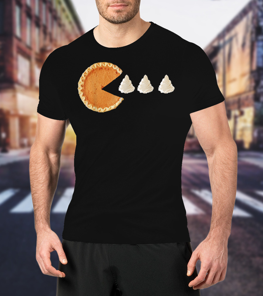 Pumpkin Piece Thanksgiving Day Video Game Pie Whipped Cream Chase T-Shirt