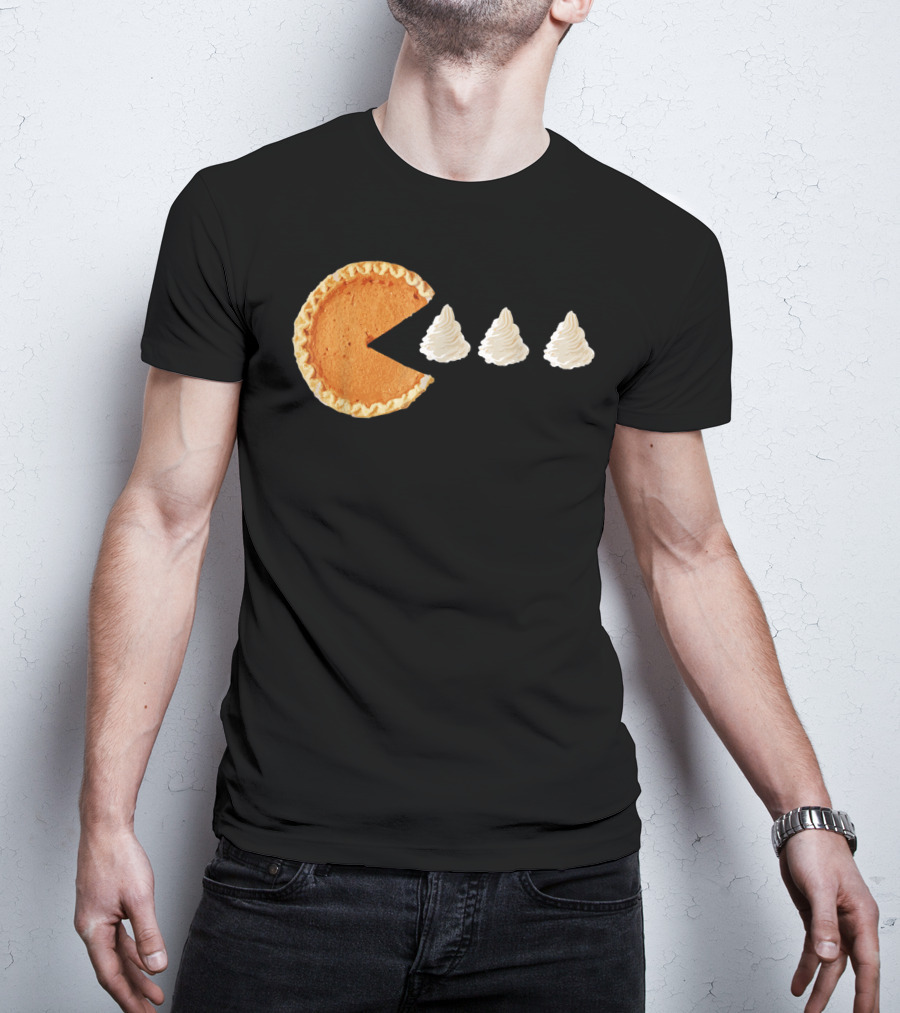 Pumpkin Piece Thanksgiving Day Video Game Pie Whipped Cream Chase T-Shirt