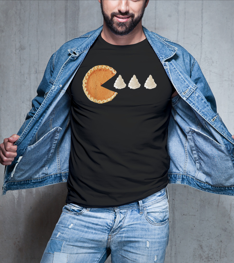 Pumpkin Piece Thanksgiving Day Video Game Pie Whipped Cream Chase T-Shirt