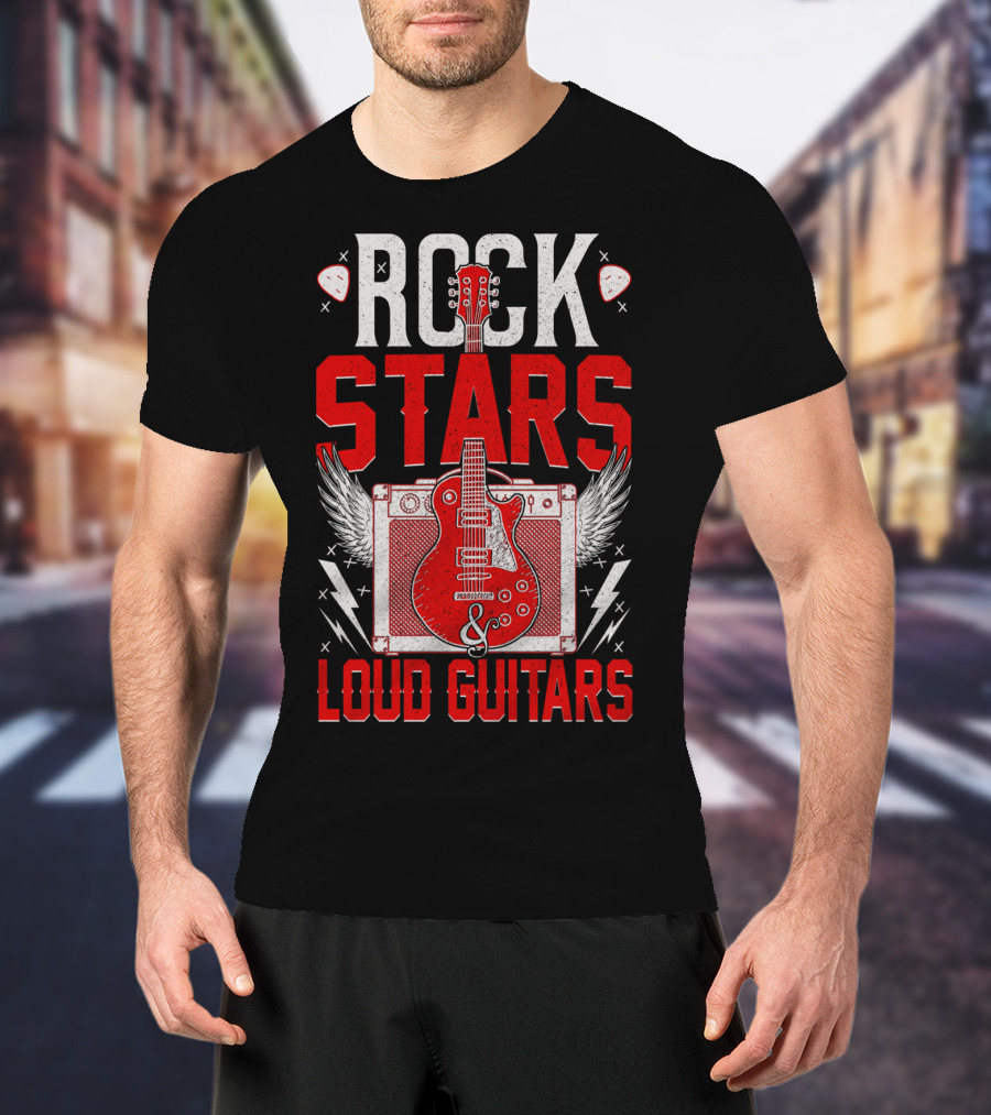 Rock Stars Loud Guitars Vintage Amplifier And Wings T-Shirt