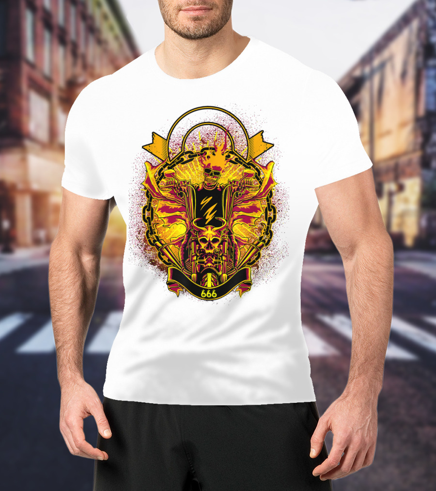 Skull Rider 666 Motorcycle Classic Rock Vintage Blaze T-Shirt