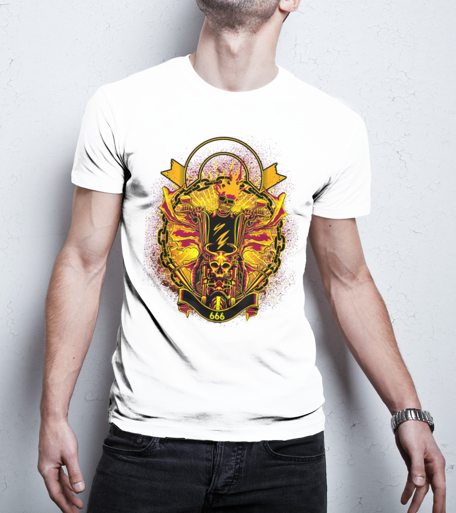Skull Rider 666 Motorcycle Classic Rock Vintage Blaze T-Shirt