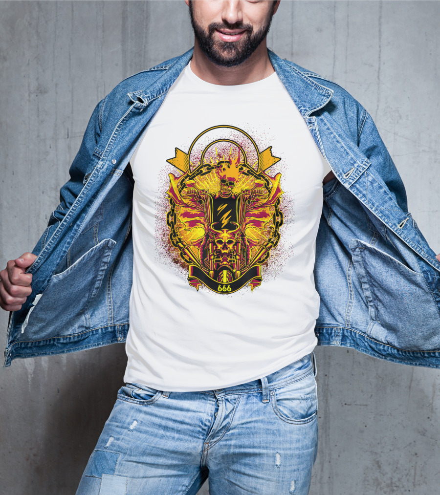 Skull Rider 666 Motorcycle Classic Rock Vintage Blaze T-Shirt