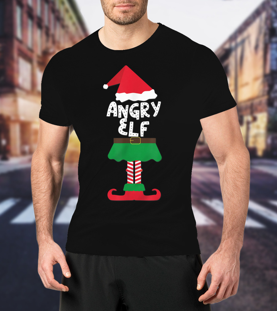 Angry Elf Santa Hat And Costume Family Matching Kids Holiday T-Shirt