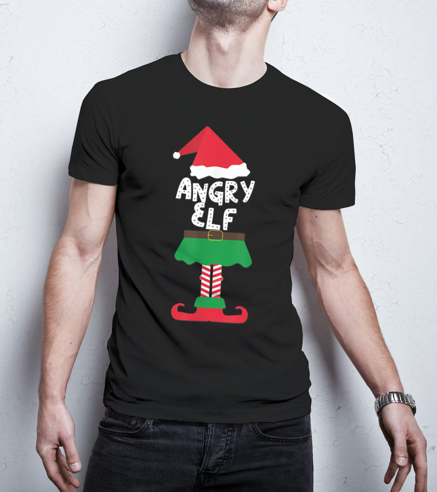 Angry Elf Santa Hat And Costume Family Matching Kids Holiday T-Shirt