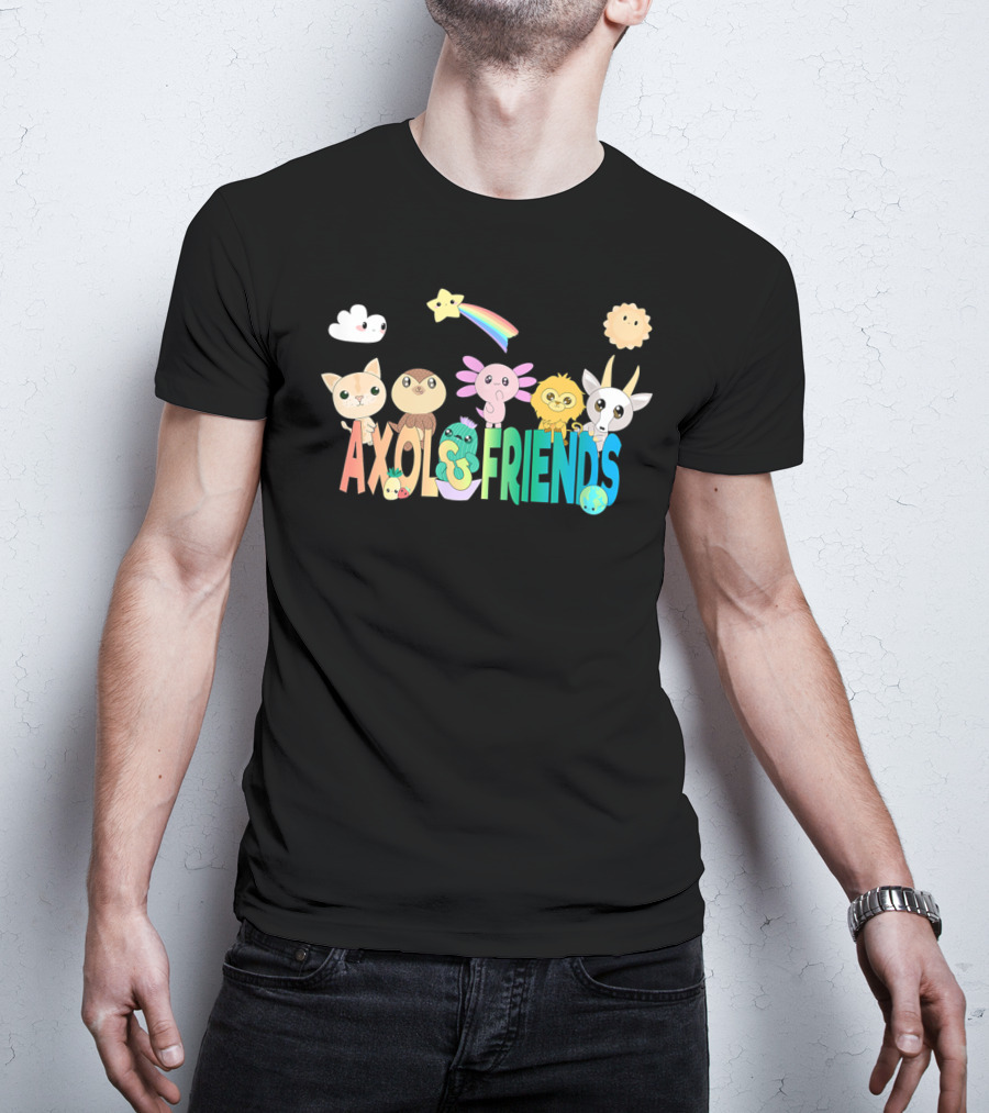 Axol Friends Cute Animals With Stars, Rainbow, Cloud, And Sun T-Shirt