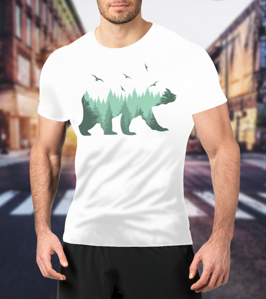 Bear Forest Silhouette With Trees And Eagles In The Woods T-Shirt